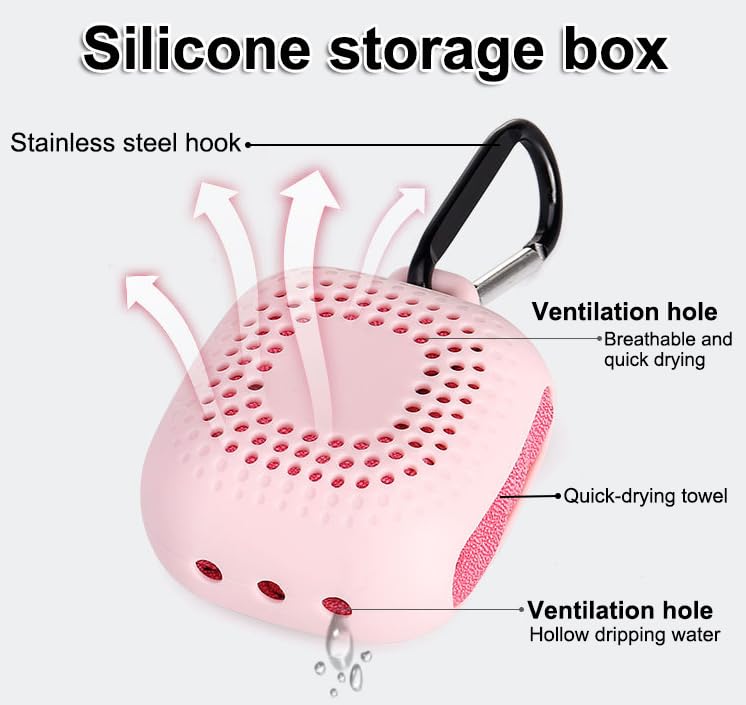 Quick Drying Microfiber Towel with Silicone Box - Pink, 40CM