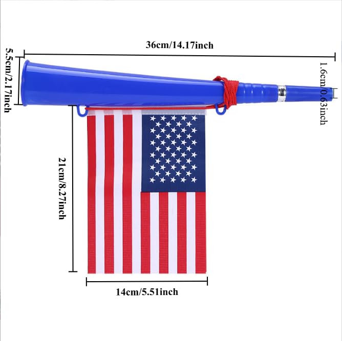3-Pack USA Flag Cheering Horns - Loud Plastic Noise Makers