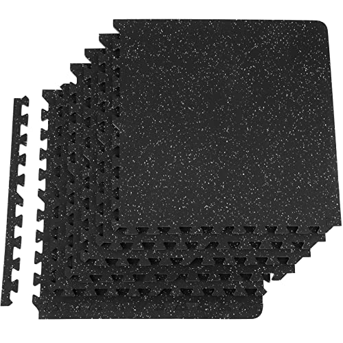 Interlocking Gym Floor Mats - 25 x 25 in - Black & Gray - 6 Tiles