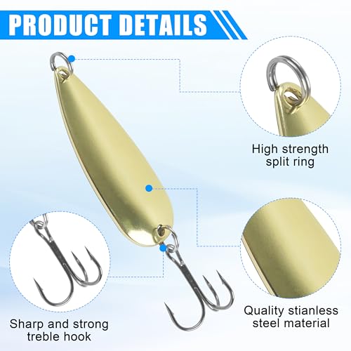 Gold Metal Fishing Spoons Lures Kit - 5pcs, 1/8oz for Trout, Bass & Pike