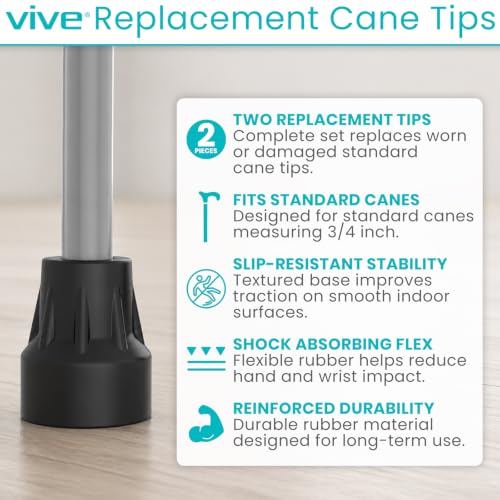 Vive Cane Tips (Set of 2) - Heavy Duty 3/4 inch Replacement Rubber