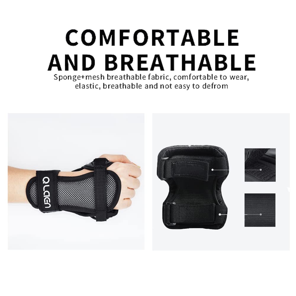 Q.LAEN 3 in 1 Durable Knee Pads Elbow Pads with Wrist Guards Sports Protective Gear Set for Rollerblading Skateboard Cycling Skating (M)