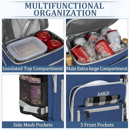 ANILD 40-Can Insulated Leakproof Cooler Backpack (Blue) for Men & Women