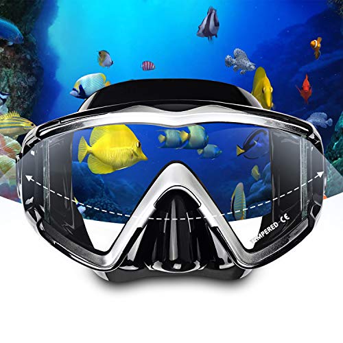 Adult Pano 3 Tempered Glass Scuba Diving Mask - Black