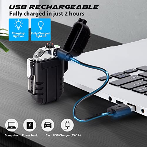 Rechargeable Dual Arc Plasma Lighter - Waterproof Black Dual Arc