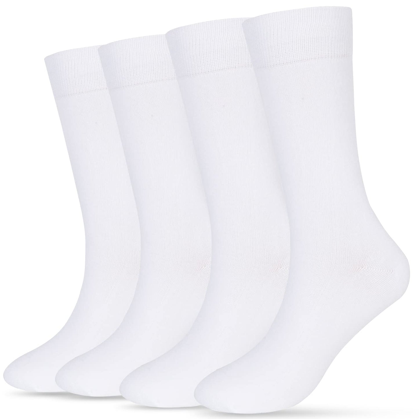 Athlemo Men's Dress Socks 4 Pack Crew Business Casual Sock Moisture Wicking Super Soft (Sock size 10-13, White(4 Pairs))