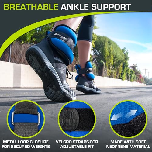 ProsourceFit Blue Ankle/Wrist & Leg Weights Set 6 lbs Adjustable for Men & Women