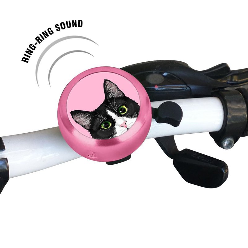 WIRESTER Pink Aluminum Round Bike Bell, Classic Ring Bicycle Bell, Bike Accessories Bell Ring for Adults Kids Girls Boys - Black White Tuxedo Cat