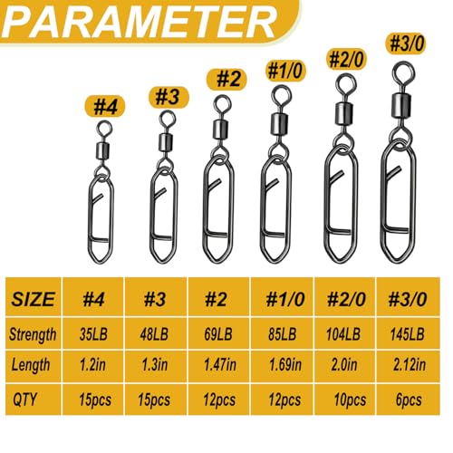 ENERHIKE 70Pcs Fishing Snaps & Barrel Swivels Set - High Strength Tackle for Saltwater & Freshwater
