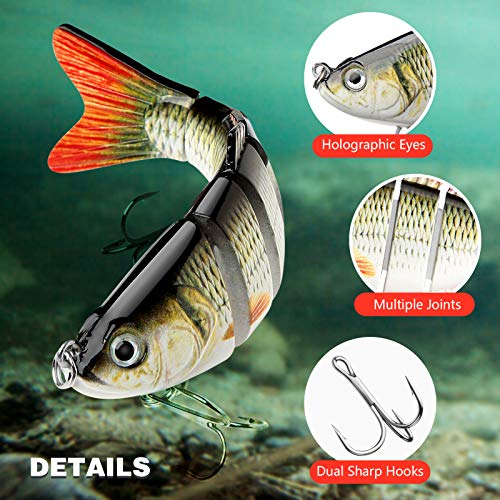 CharmYee 6-Segment Lifelike Multi-Jointed Fishing Lure for Bass Trout Walleye Saltwater & Freshwater