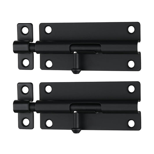 JQK 4 Inch Barrel Bolt Latch, 304 Stainless Steel Slide Bolt Latch, Thicken 1.7mm Plate Door Lock, Black 2 Pack, HBB140-PB-P2