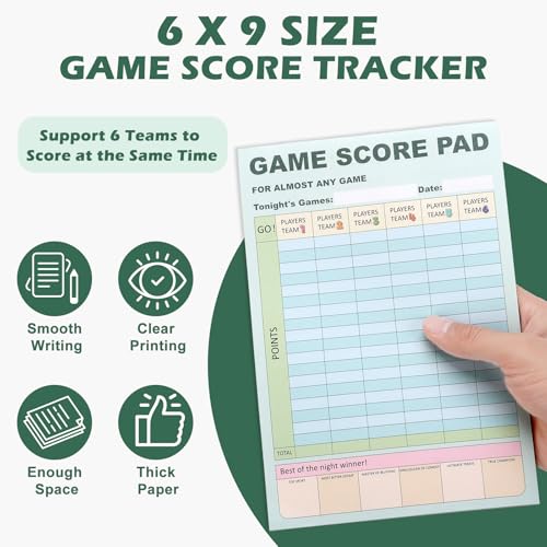 30 Sheets Game Score Pads - Double Sided Score Tracker, 6 x 9 Inch
