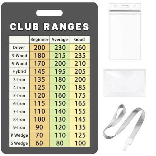 Golf Club Range Chart Card with Lanyard & Magnifier - Easy Carry