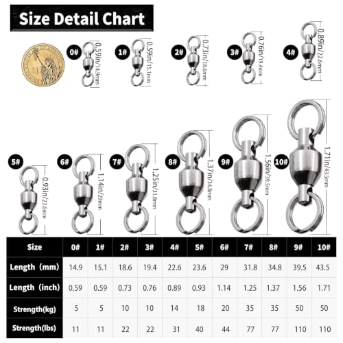 Ball Bearing Swivels with Split Rings - 25pcs for Saltwater Fishing