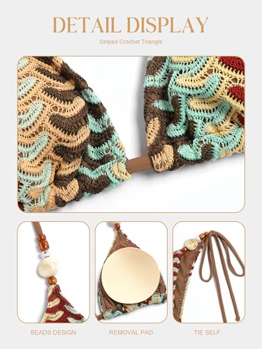 ZAFUL Women's Coffee Beaded Triangle Bikini Sets - Medium Size