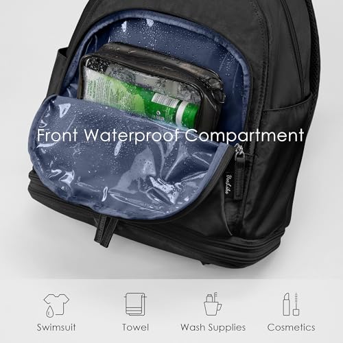 Uselike Waterproof Gym Backpack for Women Men with Shoe & Wet Pocket - Black