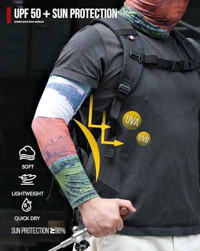 Neck Gaiter and Arm Sleeves Set - UPF 50+ Cooling, Large - White & Green