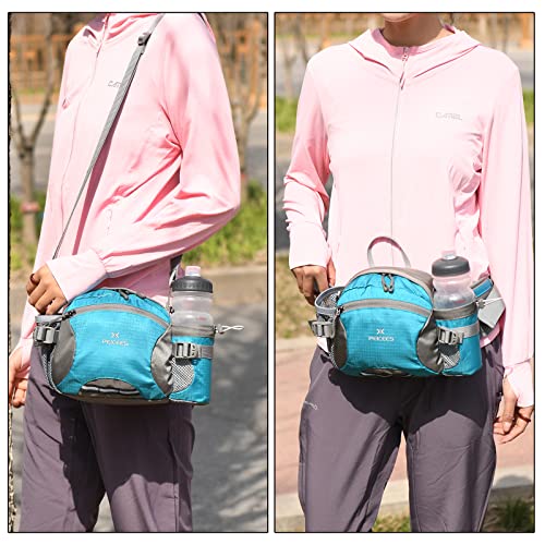 Peicees Large Water-Resistant Hiking Fanny Pack with Bottle Holder - Blue