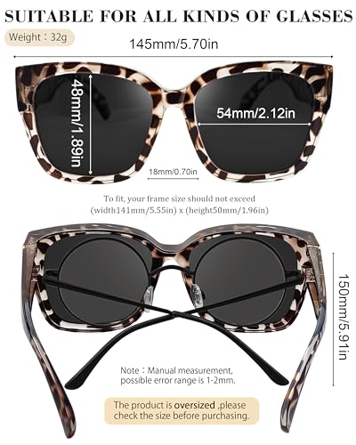 MAIVARDAY Gray Leopard Oversized Polarized Fit-Over Sunglasses for Women Men 1 Pack