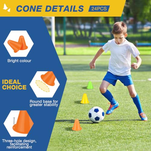 24 Pack Mini Cones - 3.15 Inch Sports Training Kit - Colors