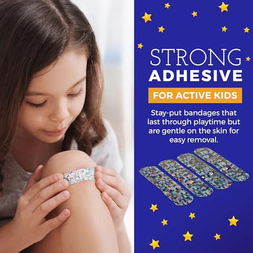 Glitter Bandages for Kids - 100 Count Adhesive Strips with Colorful Design
