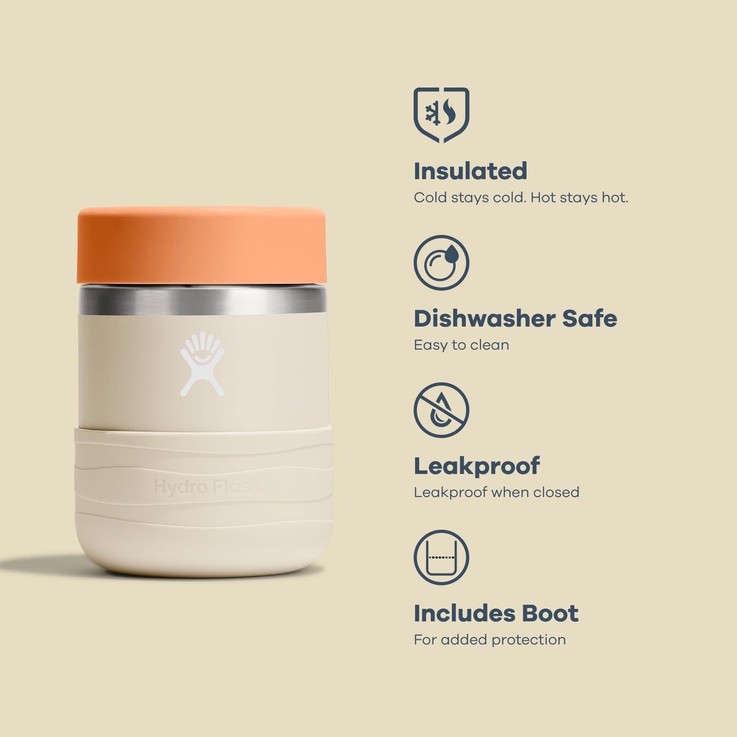 Hydro Flask Insulated Food Container - Snack Container for Kids and Lunch Box - 12 Oz Food Jar in Coconut Cream