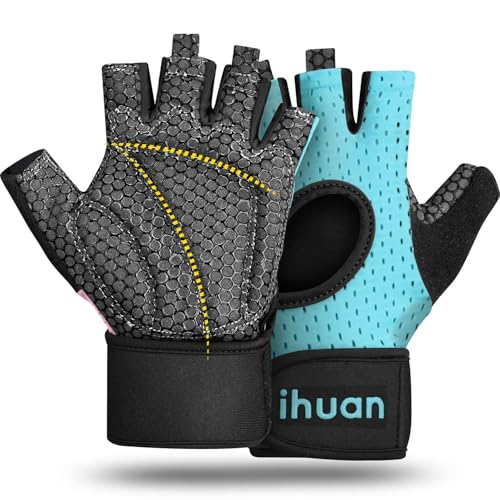 Green Fingerless Weight Lifting Gloves with Wrist Support - Medium