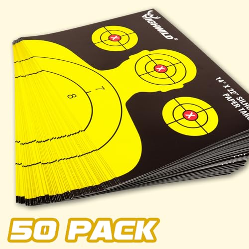 Highwild 50 Pack Shooting Range Silhouette Paper Targets - Black & Yellow, 14x22 Inches for Handguns & Rifles