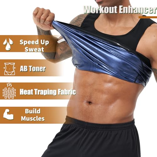 Compression Sauna Sweat Vest Tank Top for Men - Blue / Large-X-Large