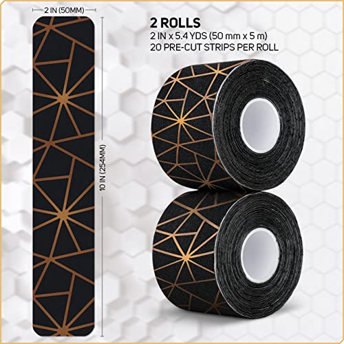 Copper Infused Kinesiology Tape - 40 Precut Strips & 2 Rolls