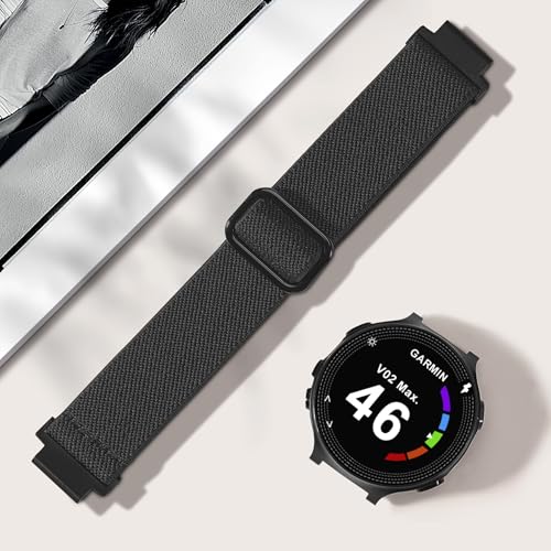 Farluya Black Elastic Nylon Watchband for Garmin Forerunner 235/220/230/620/630/735XT, Sport Stretchy Replacement Strap