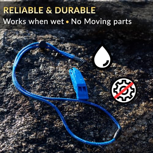 120dB Loud Blue Emergency Whistle - 2-Pack with Lanyard