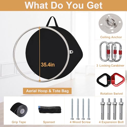 Aerial Lyra Hoop Kit - 90CM, Professional Yoga Starter Set with Hardware, 33in/85cm