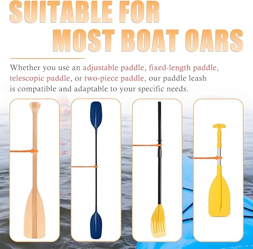 Kayak Paddle Leash - 3-7 ft Stretchable Strap Lanyard - Orange, 1 Pack