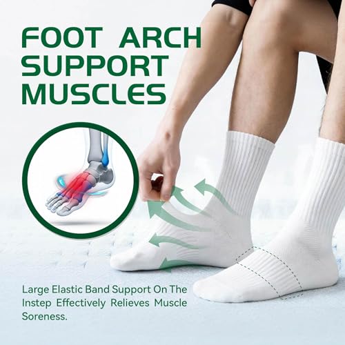 Men's Crew Socks - Cushioned Cotton Athletic Support - 1 Pair White