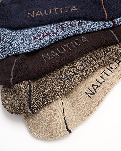 Nautica Men's Cushioned Moisture-Wicking Athletic Quarter Socks 6 Pack, Brown/Navy/Black 6-12.5