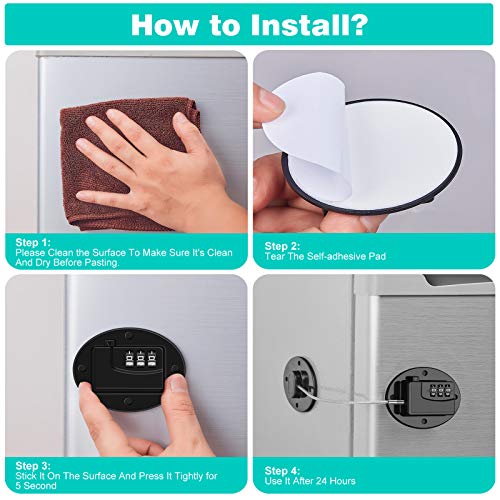 Refrigerator Lock - Heavy Duty Combination Fridge Lock, Child Proof Cabinet Locks,No Keys Needed(Black- 4 Pack)