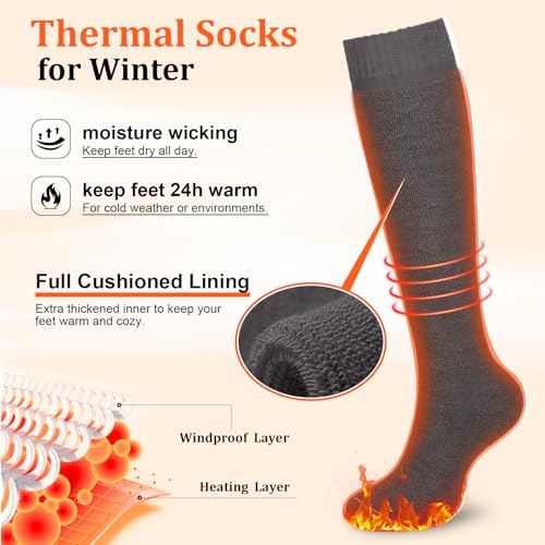 Women's Thermal Knee High Socks 3 Pairs Black Grey Brown One Size Winter