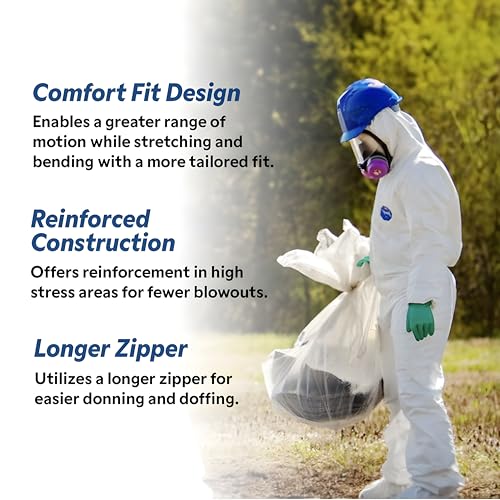 DuPont Tyvek 400 TY127S Disposable Protective Coverall with Respirator-Fit Hood and Elastic Cuff, White