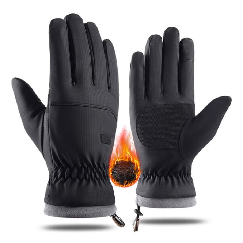 Waterproof Winter Ski Gloves - Touchscreen Thermal Grip - Black, Medium