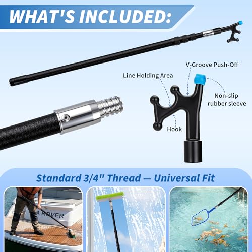 Tdrynl 13FT Fiberglass Telescoping Boat Hook for Docking & Marine Use - Extends up to 19FT with Rubber Tip