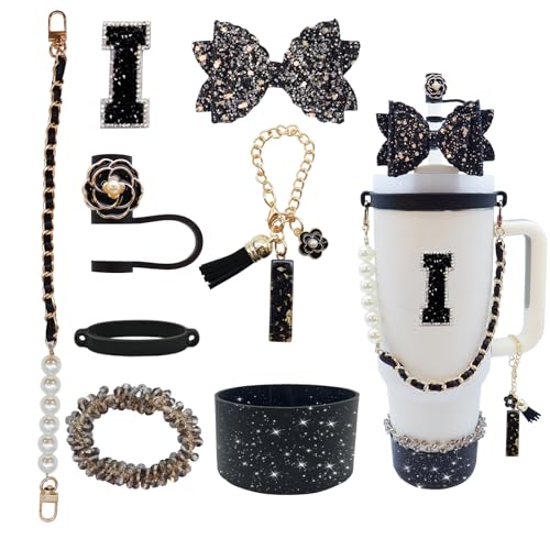 8-Piece Black Bow Bling Tumbler Accessory Set for 30oz & 40oz Cups - Black-I