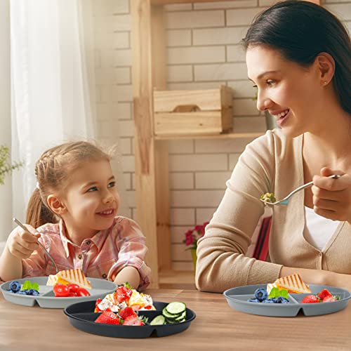 Grey Series 9 Inch Unbreakable Divided Plates - Set of 4, Reusable, BPA-Free