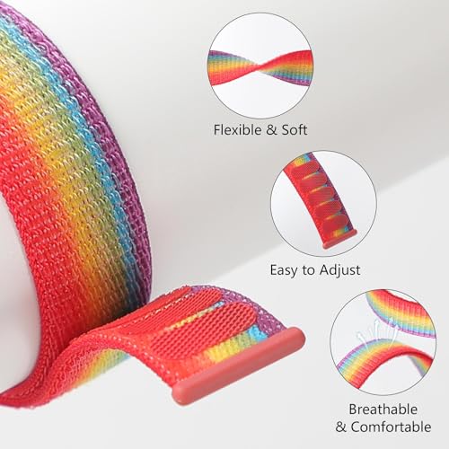 Nylon Watch Straps - 18mm, 20mm, 22mm - White Rainbow+Rainbow+Pink Sand