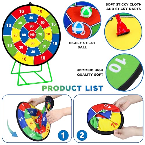 Large Double Sided Dart Board with Stand & 12 Sticky Balls - Multicolor