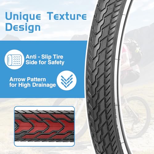 BALINGE 26x1.75 Bicycle Tire Replacement Kit with Tubes & Levers - 1/2 Pack, Black/White Wall, Model 26x1.75 / BK-2