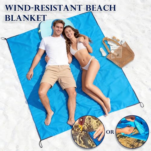 Extra Large Waterproof Beach Blanket - 57"x60" - Blue