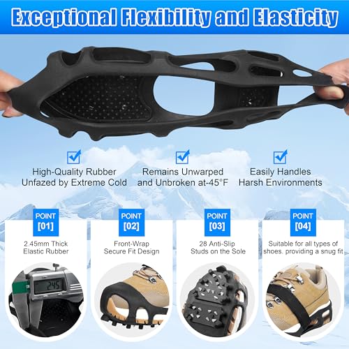Silanon Ice Cleats 28 Steel Spikes, Crampons for Shoes/Boots, X-Large 10.5-13 Men / 11.5-14 Women