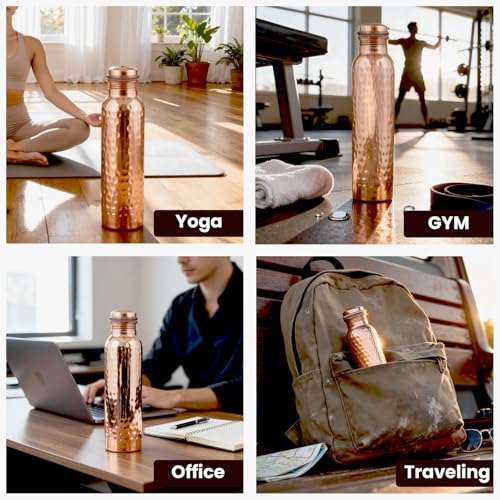 Natural Copper Water Bottle Set of 2 - 32oz Pure Handcrafted Travel & Drinkware