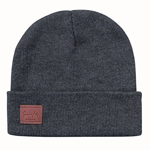 Fold Up Cuffed Beanie Hat - Lightweight Acrylic Knit - Charcoal